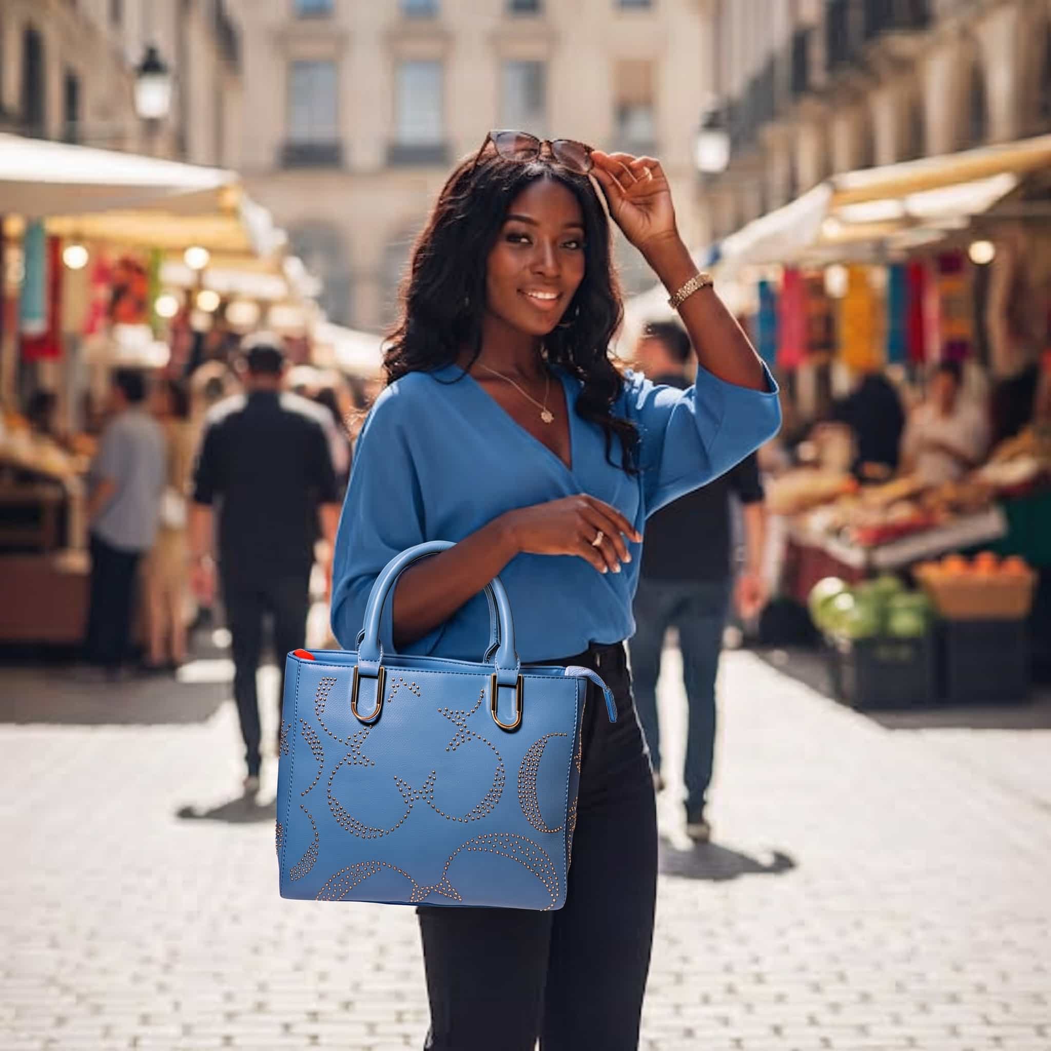 Sac à main cabas en similicuir - cloutés dorés